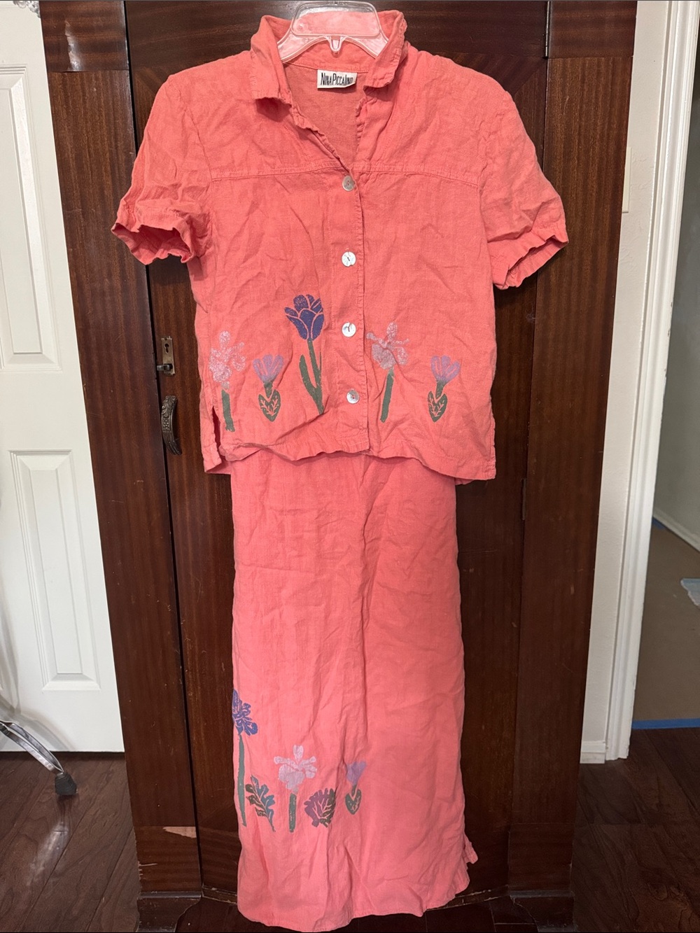Vintage Nina Piccalino Handpainted Linen coral dress set